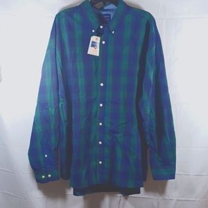 Men's Plaid Saddlebred Button up Long Sleeve Shirt Size 2XLT Big Tall Green Blue